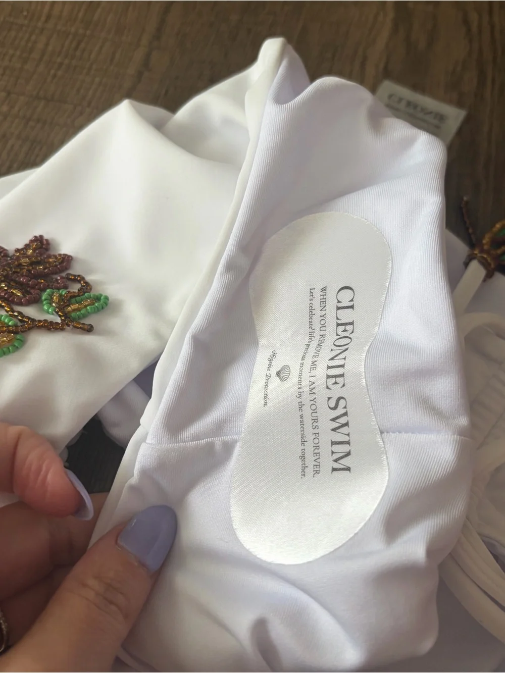 Free People White  Bikini bottoms with Green & Brown Floral Embroidery